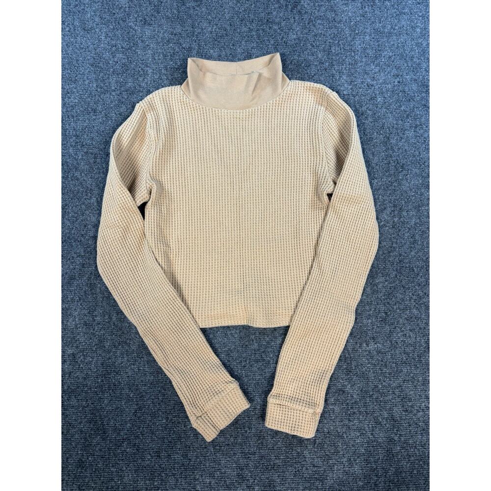 Aerie Long Sleeve Blizzard Waffle Mock Neck T-Shirt Beige Women's Size Medium